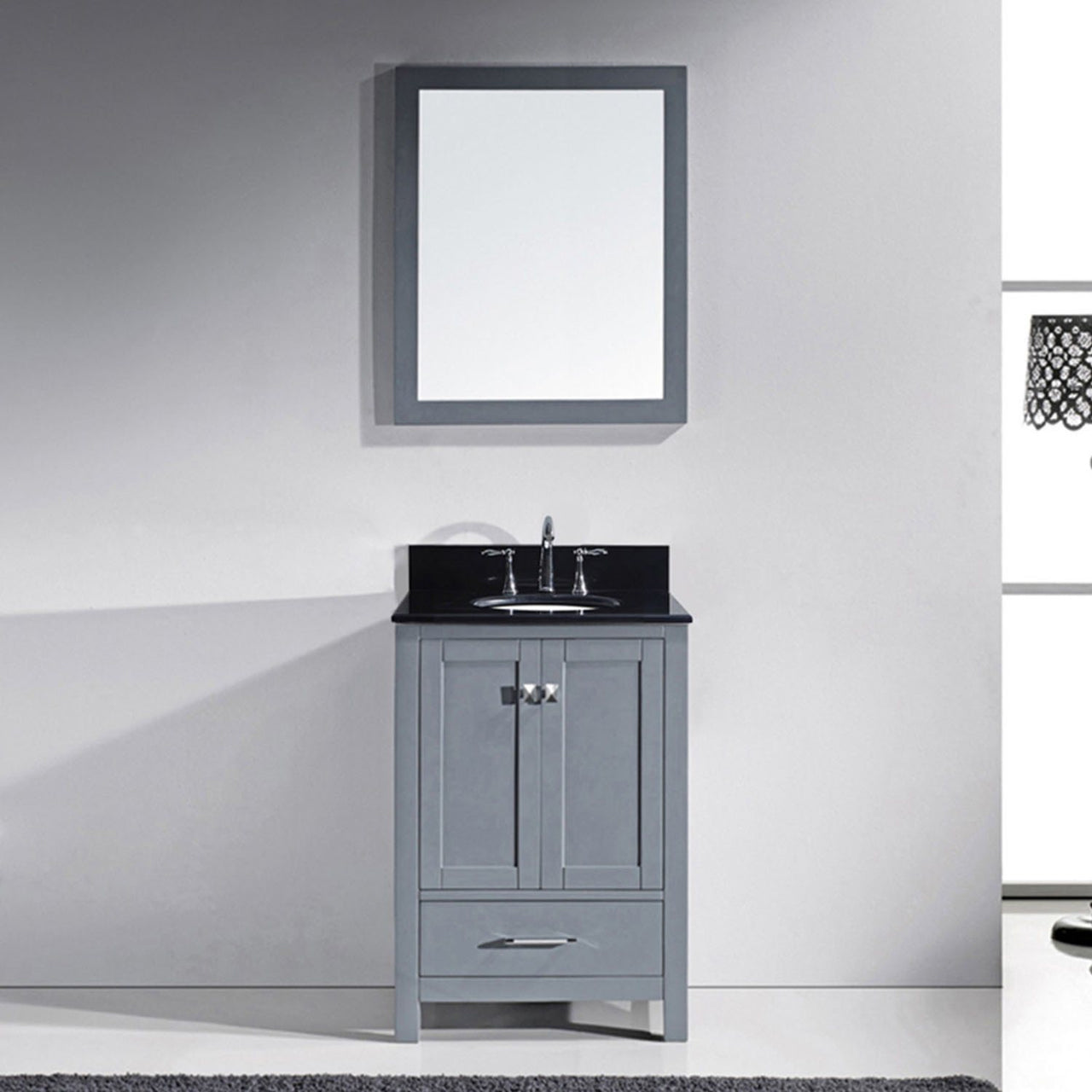Virtu USA Caroline Avenue 24" Single Round Sink Grey Top Vanity in Grey with Mirror Vanity Virtu USA 