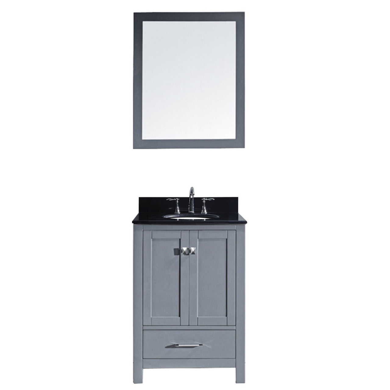 Virtu USA Caroline Avenue 24" Single Round Sink Grey Top Vanity in Grey with Mirror Vanity Virtu USA 