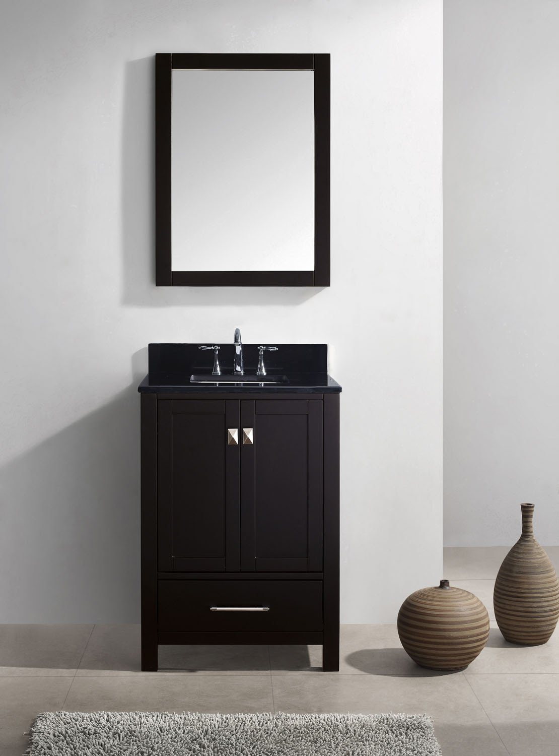 Virtu USA Caroline Avenue 24" Single Square Sink Espresso Top with Mirror Vanity Virtu USA 