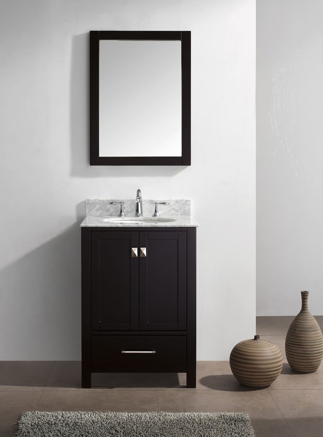 Virtu USA Caroline Avenue 24" Single Round Sink Espresso Top with Mirror Vanity Virtu USA 