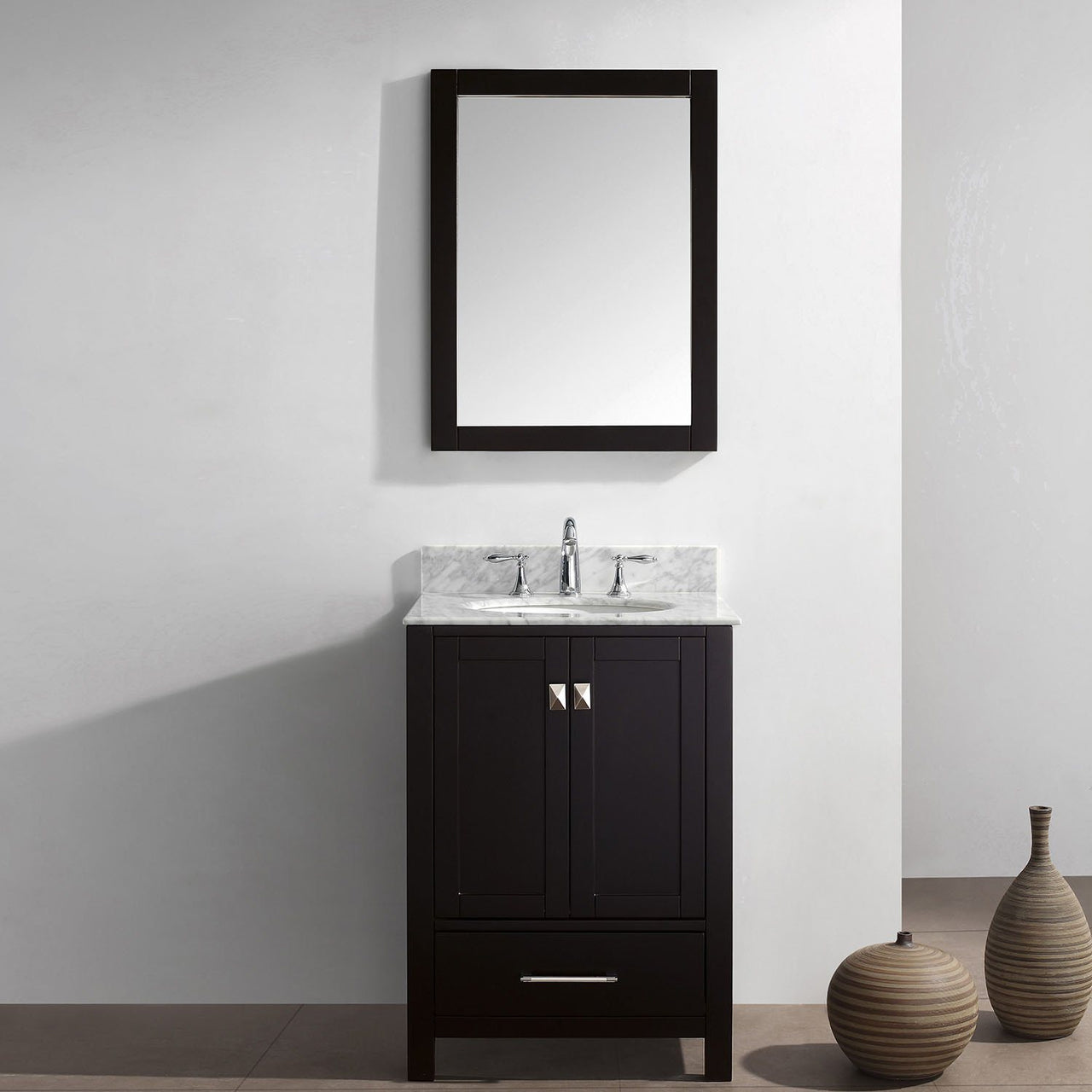 Virtu USA Caroline Avenue 24" Single Round Sink Espresso Top with Mirror Vanity Virtu USA 