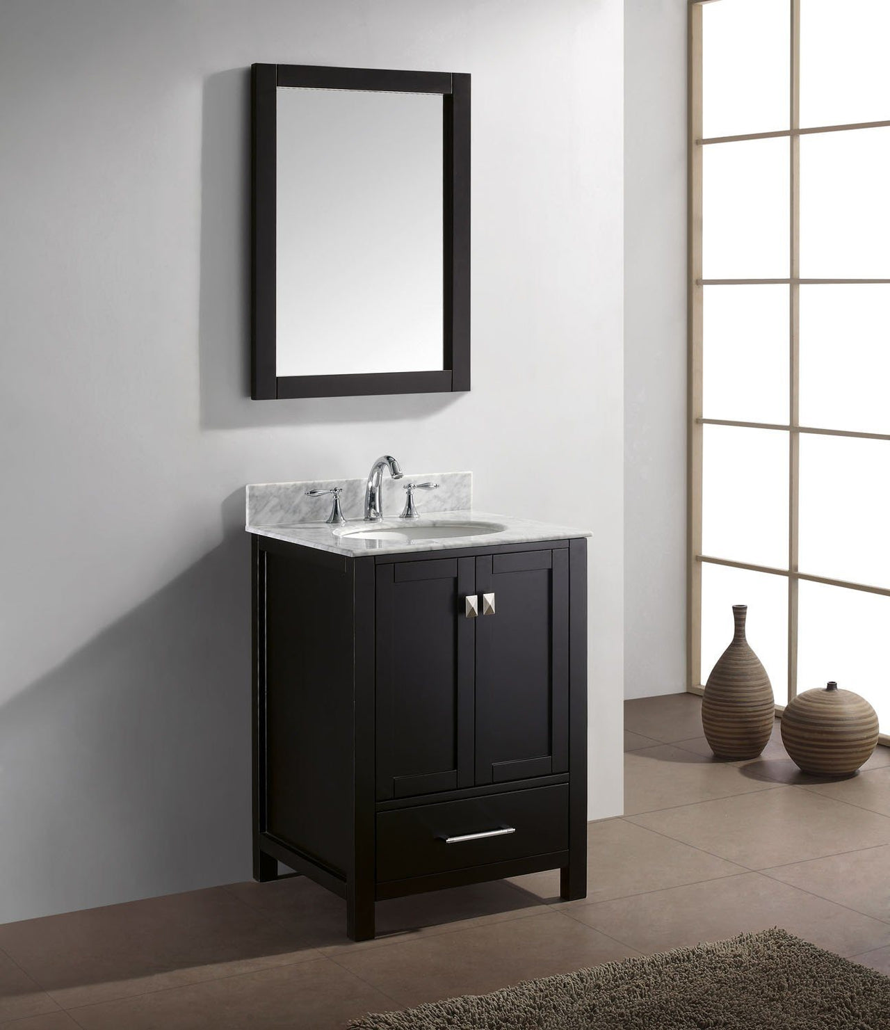 Virtu USA Caroline Avenue 24" Single Round Sink Espresso Top with Mirror Vanity Virtu USA 