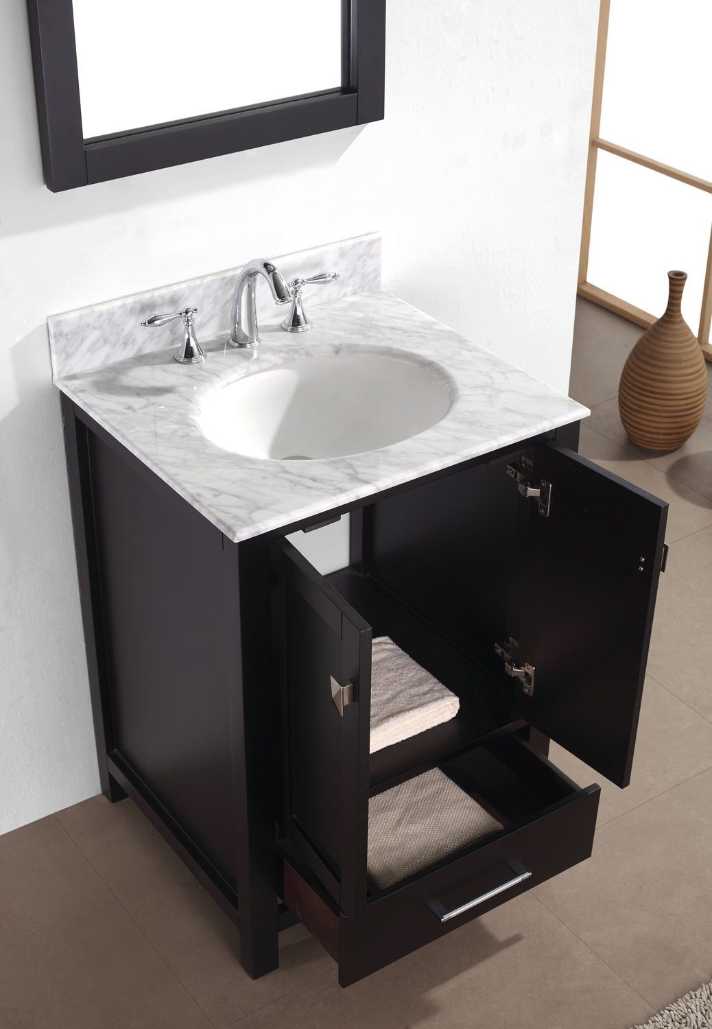 Virtu USA Caroline Avenue 24" Single Round Sink Espresso Top with Mirror Vanity Virtu USA 