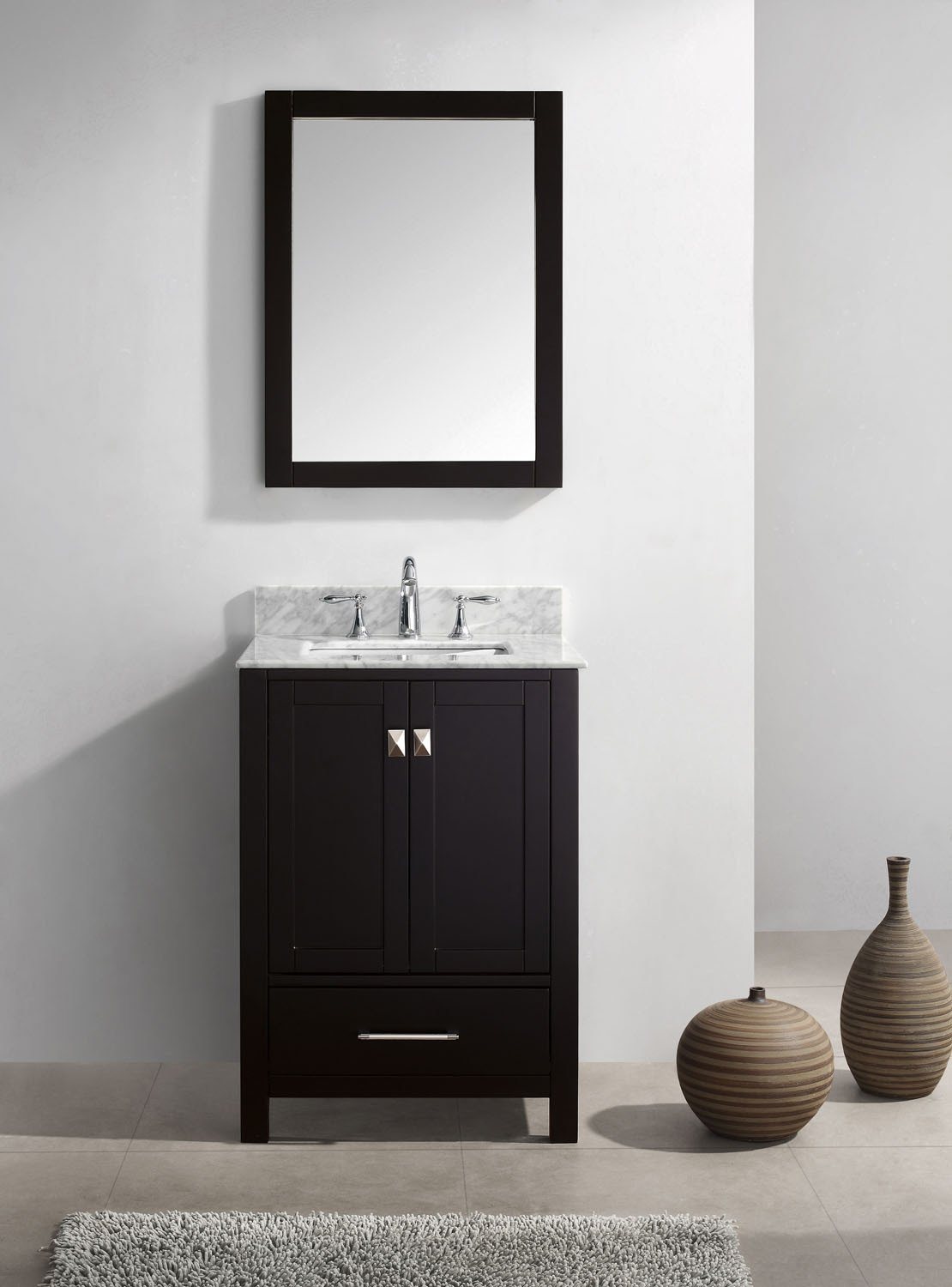 Virtu USA Caroline Avenue 24" Single Square Sink Espresso Top with Mirror Vanity Virtu USA 