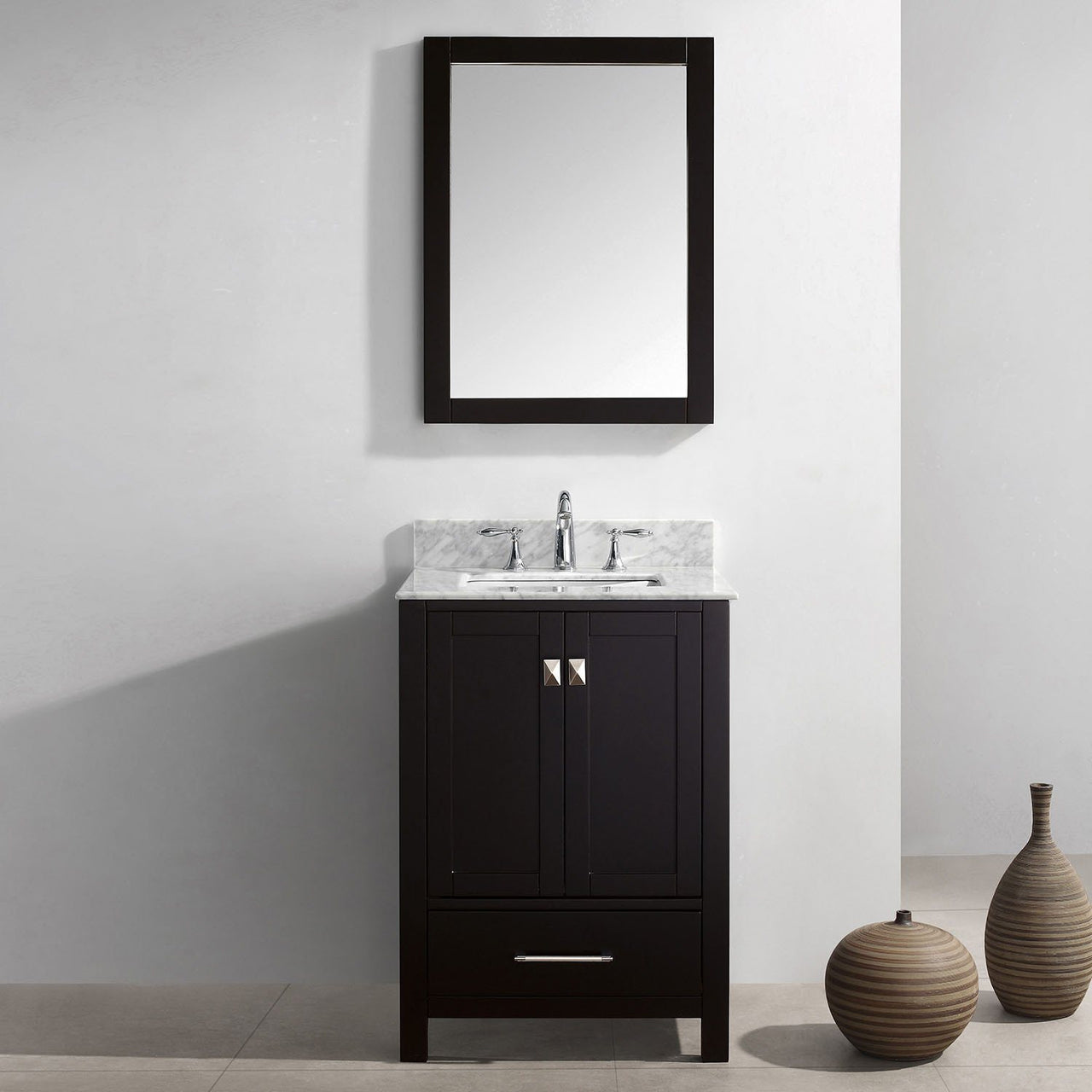 Virtu USA Caroline Avenue 24" Single Square Sink Espresso Top with Mirror Vanity Virtu USA 