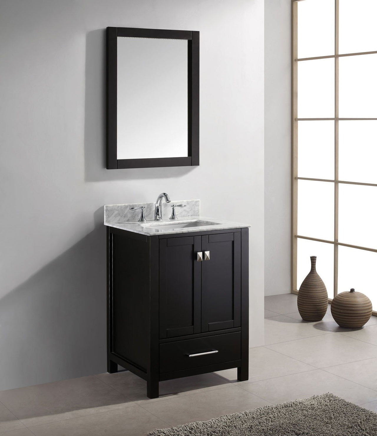 Virtu USA Caroline Avenue 24" Single Square Sink Espresso Top with Mirror Vanity Virtu USA 