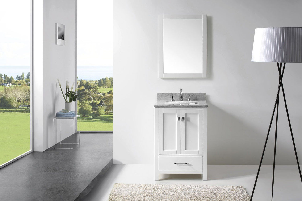 Virtu USA Caroline Avenue 24" Single Square Sink White Top Vanity in White with Mirror Vanity Virtu USA 