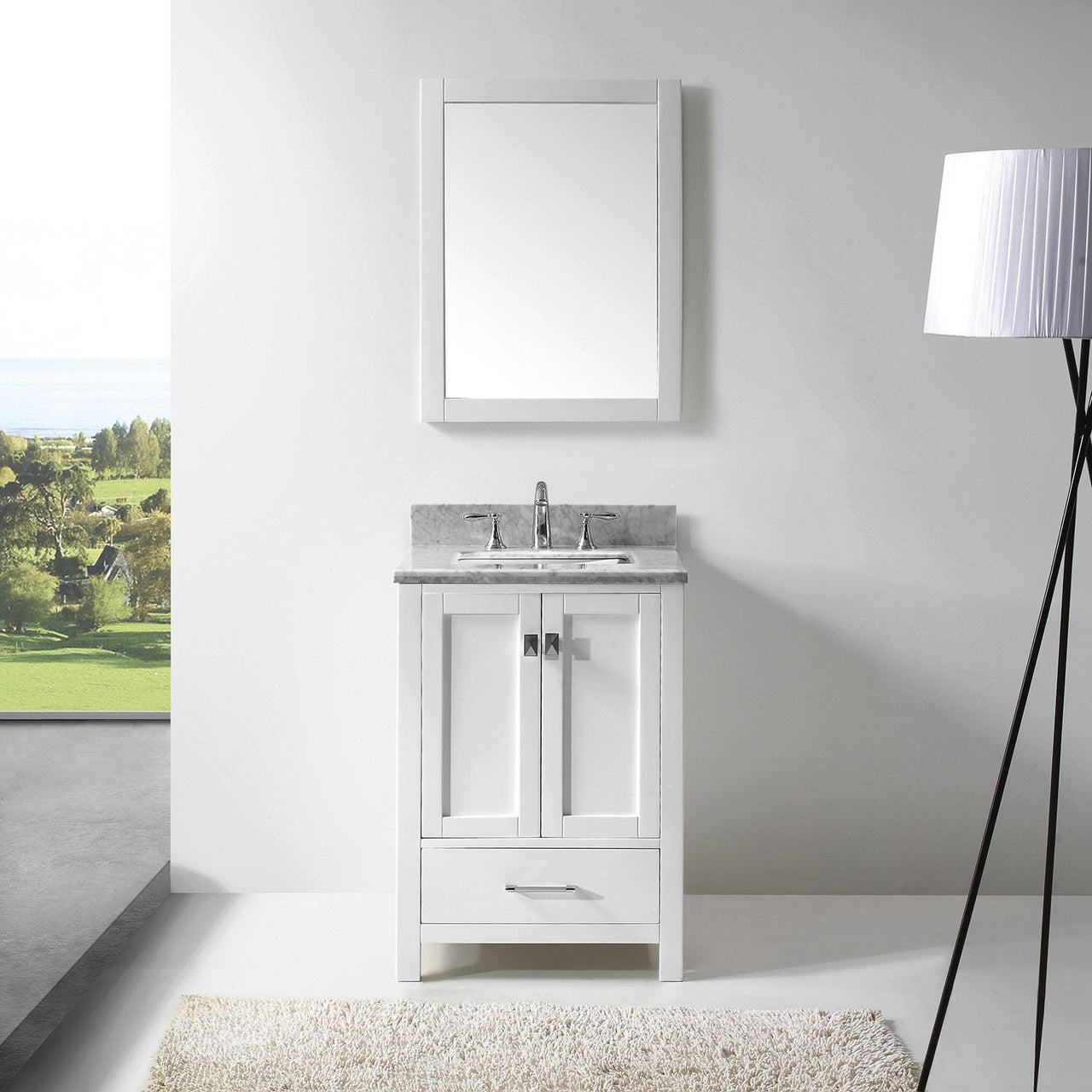 Virtu USA Caroline Avenue 24" Single Square Sink White Top Vanity in White with Mirror Vanity Virtu USA 