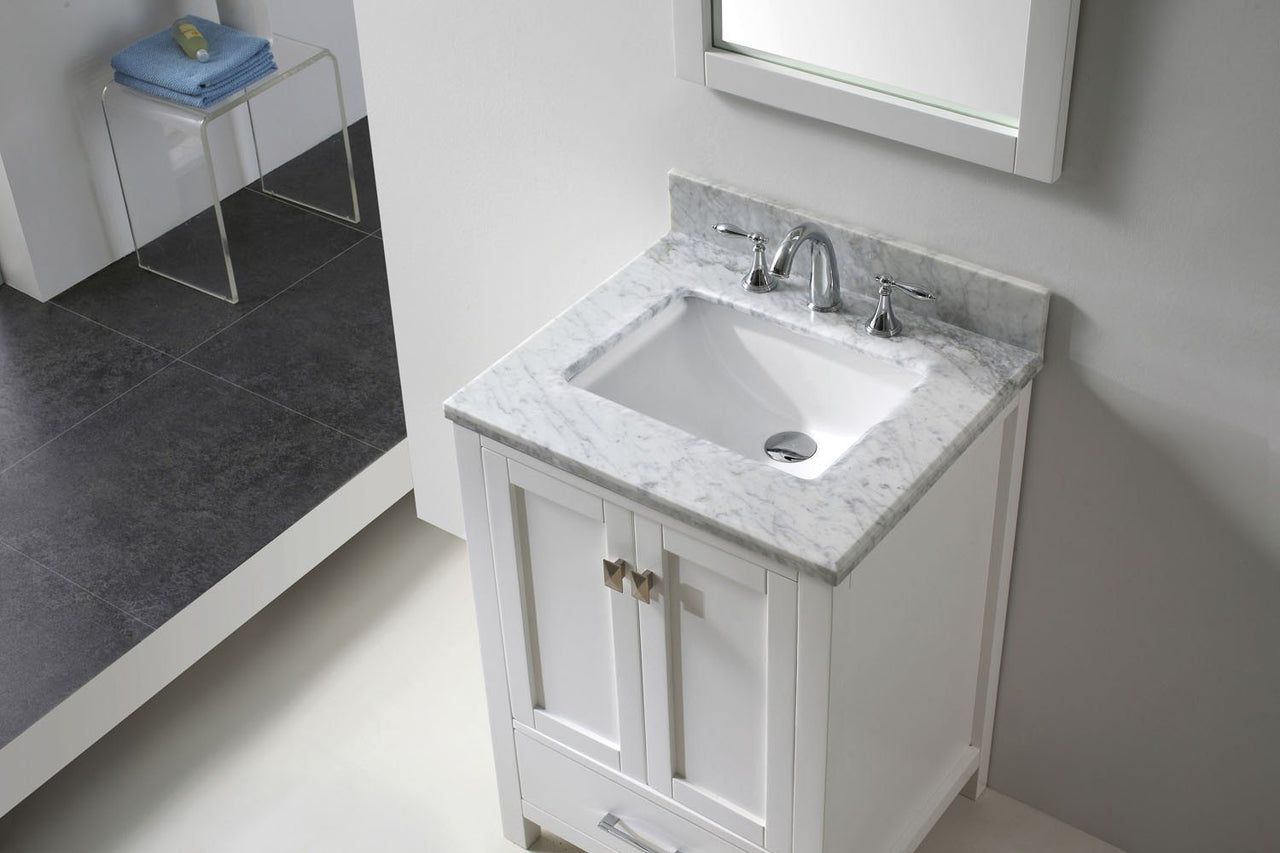 Virtu USA Caroline Avenue 24" Single Square Sink White Top Vanity in White with Mirror Vanity Virtu USA 