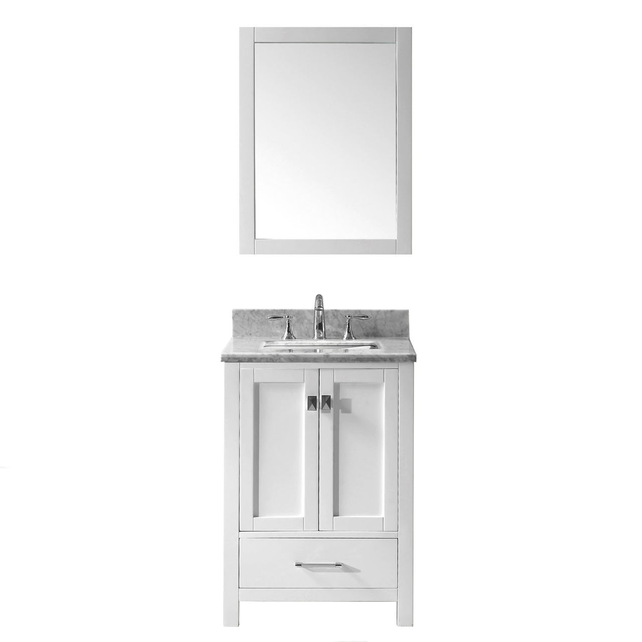 Virtu USA Caroline Avenue 24" Single Square Sink White Top Vanity in White with Mirror Vanity Virtu USA 