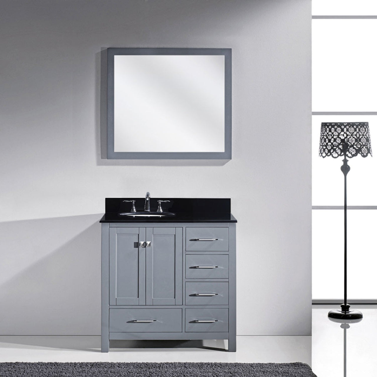 Virtu USA Caroline Avenue 36" Single Round Sink Grey Top Vanity in Grey with Mirror Vanity Virtu USA 