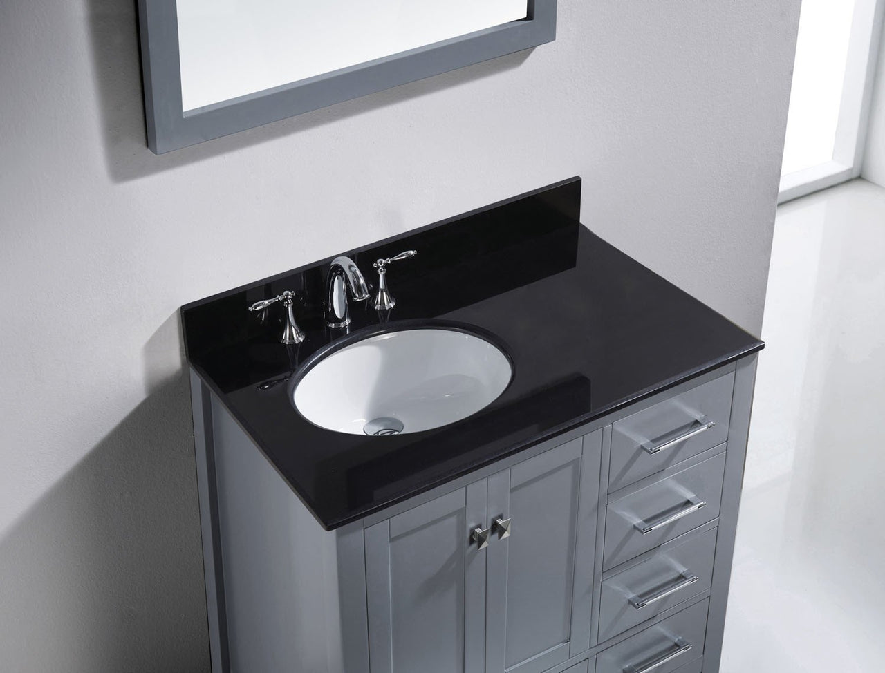 Virtu USA Caroline Avenue 36" Single Round Sink Grey Top Vanity in Grey with Mirror Vanity Virtu USA 