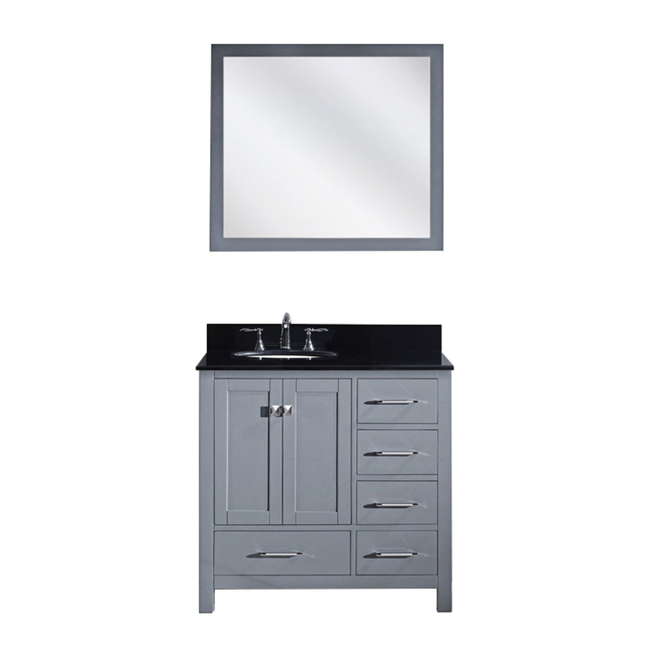 Virtu USA Caroline Avenue 36" Single Round Sink Grey Top Vanity in Grey with Mirror Vanity Virtu USA 