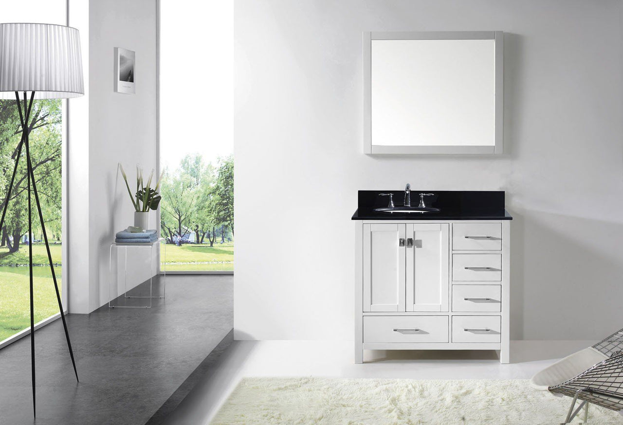 Virtu USA Caroline Avenue 36" Single Round Sink White Top with Mirror Vanity Virtu USA 