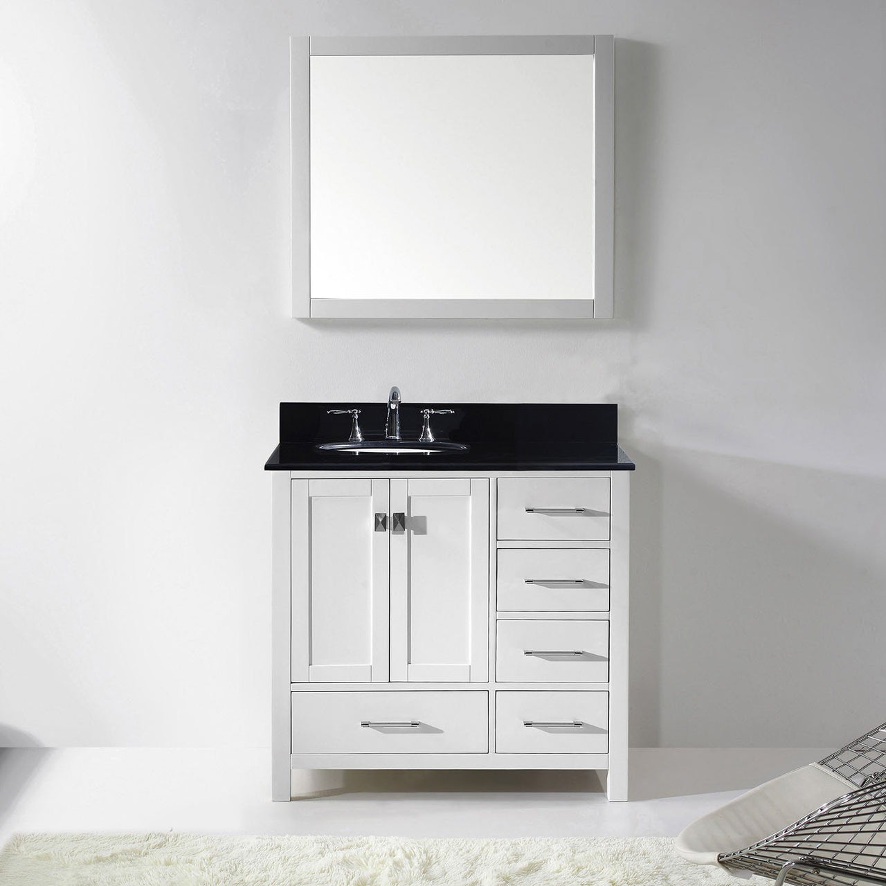 Virtu USA Caroline Avenue 36" Single Round Sink White Top with Mirror
