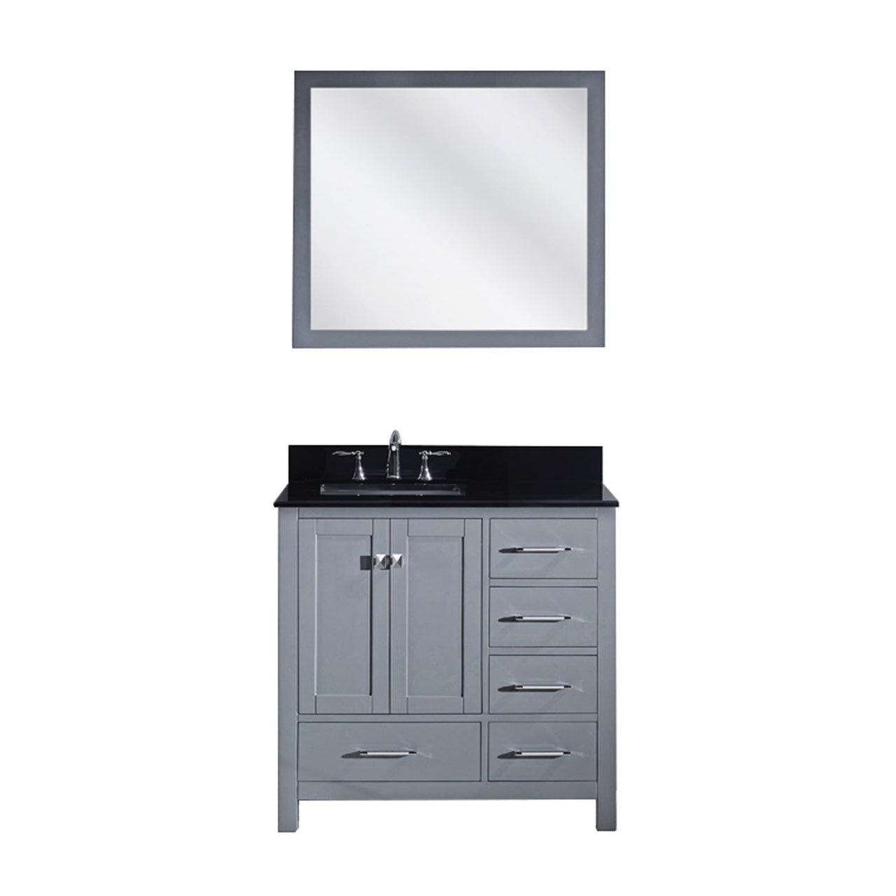 Virtu USA Caroline Avenue 36" Single Square Sink Grey with Mirror Vanity Virtu USA 