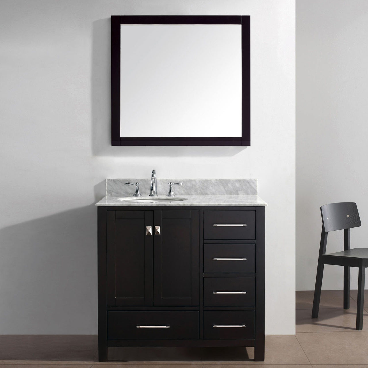 Virtu USA Caroline Avenue 36" Single Round Sink Espresso Top with Mirror Vanity Virtu USA 