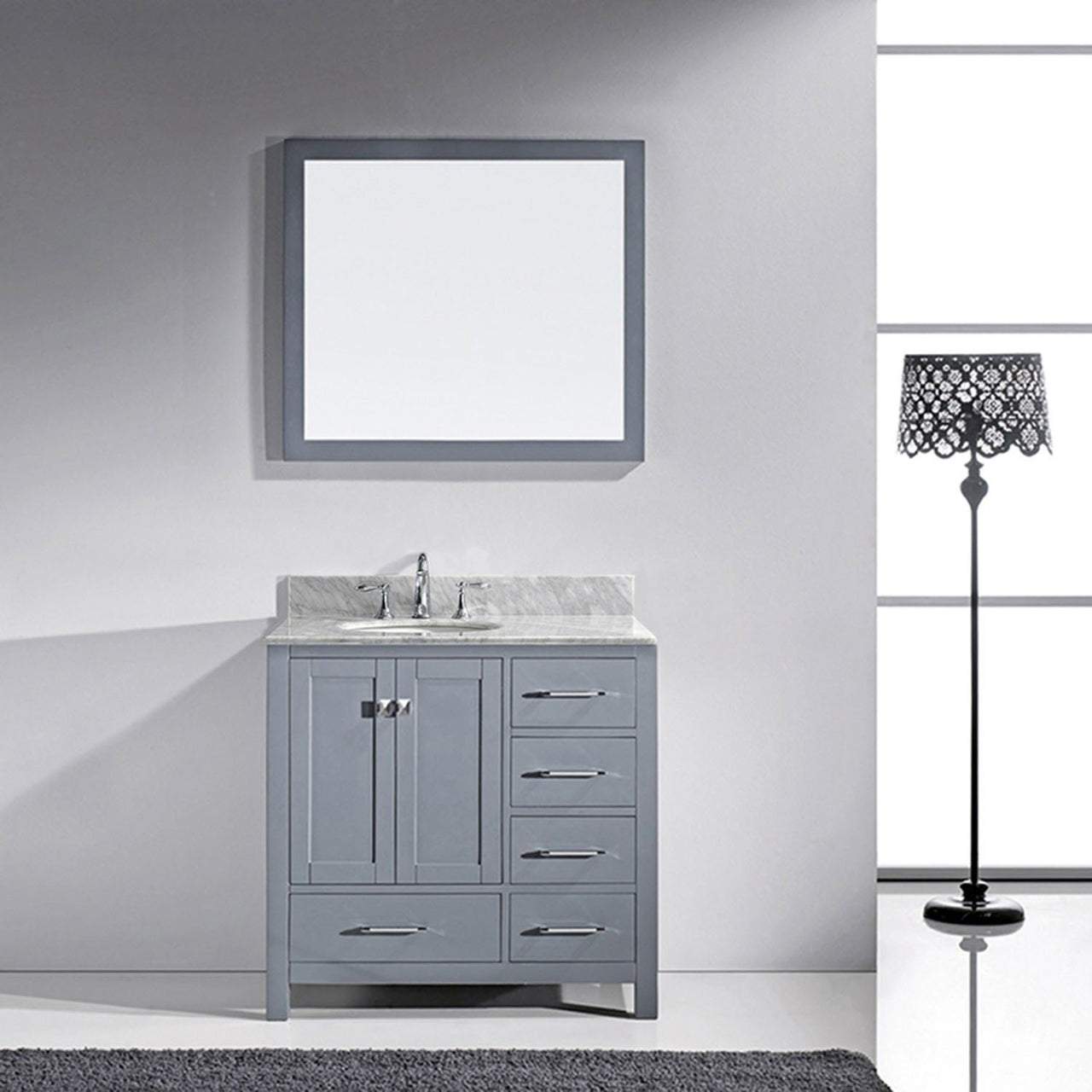 Virtu USA Caroline Avenue 36" Single Round Sink Grey Top Vanity in Grey with Mirror Vanity Virtu USA 