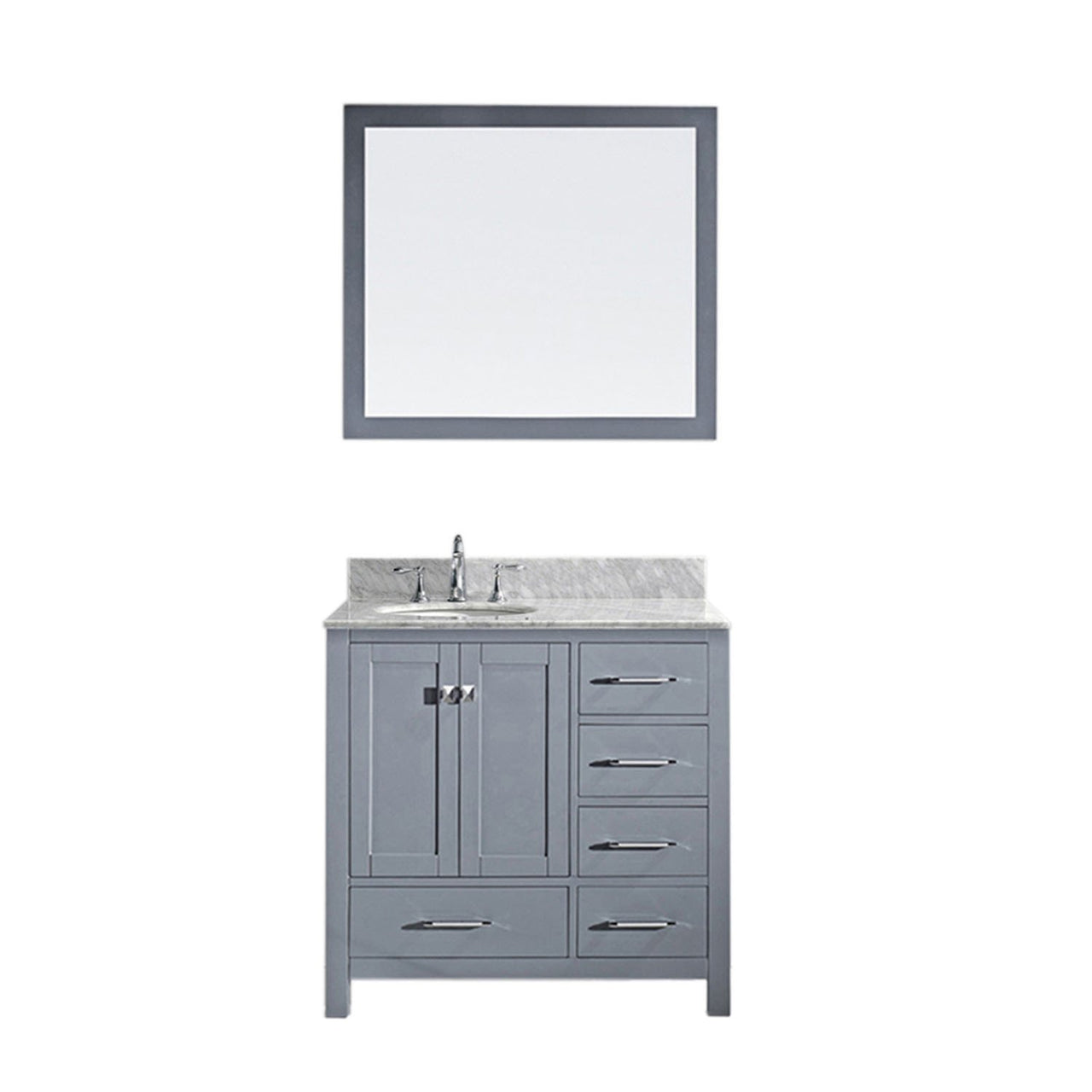 Virtu USA Caroline Avenue 36" Single Round Sink Grey Top Vanity in Grey with Mirror Vanity Virtu USA 