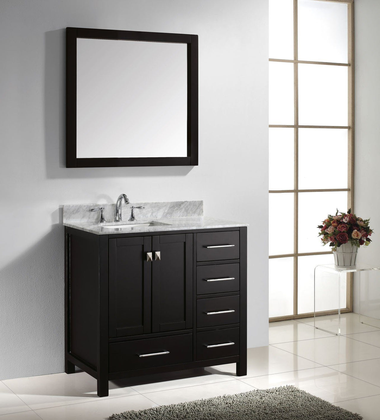 Virtu USA Caroline Avenue 36" Single Square Sink Espresso Top with Mirror