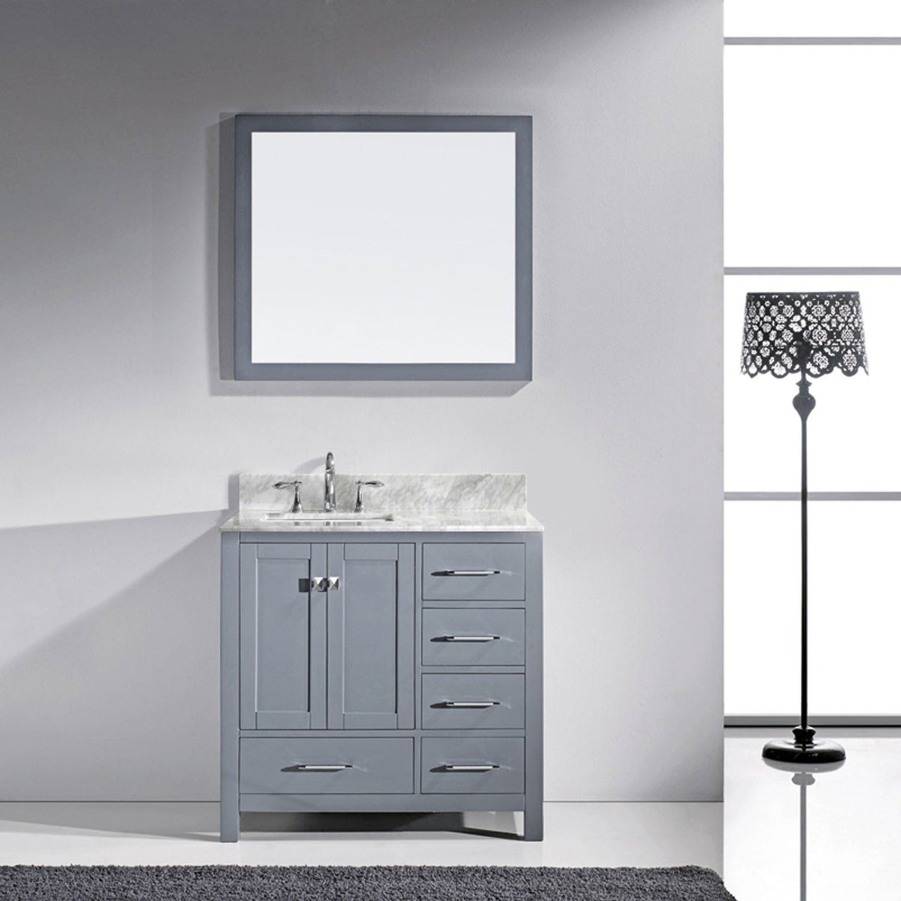 Virtu USA Caroline Avenue 36" Single Square Sink Grey Top with Mirror Vanity Virtu USA 