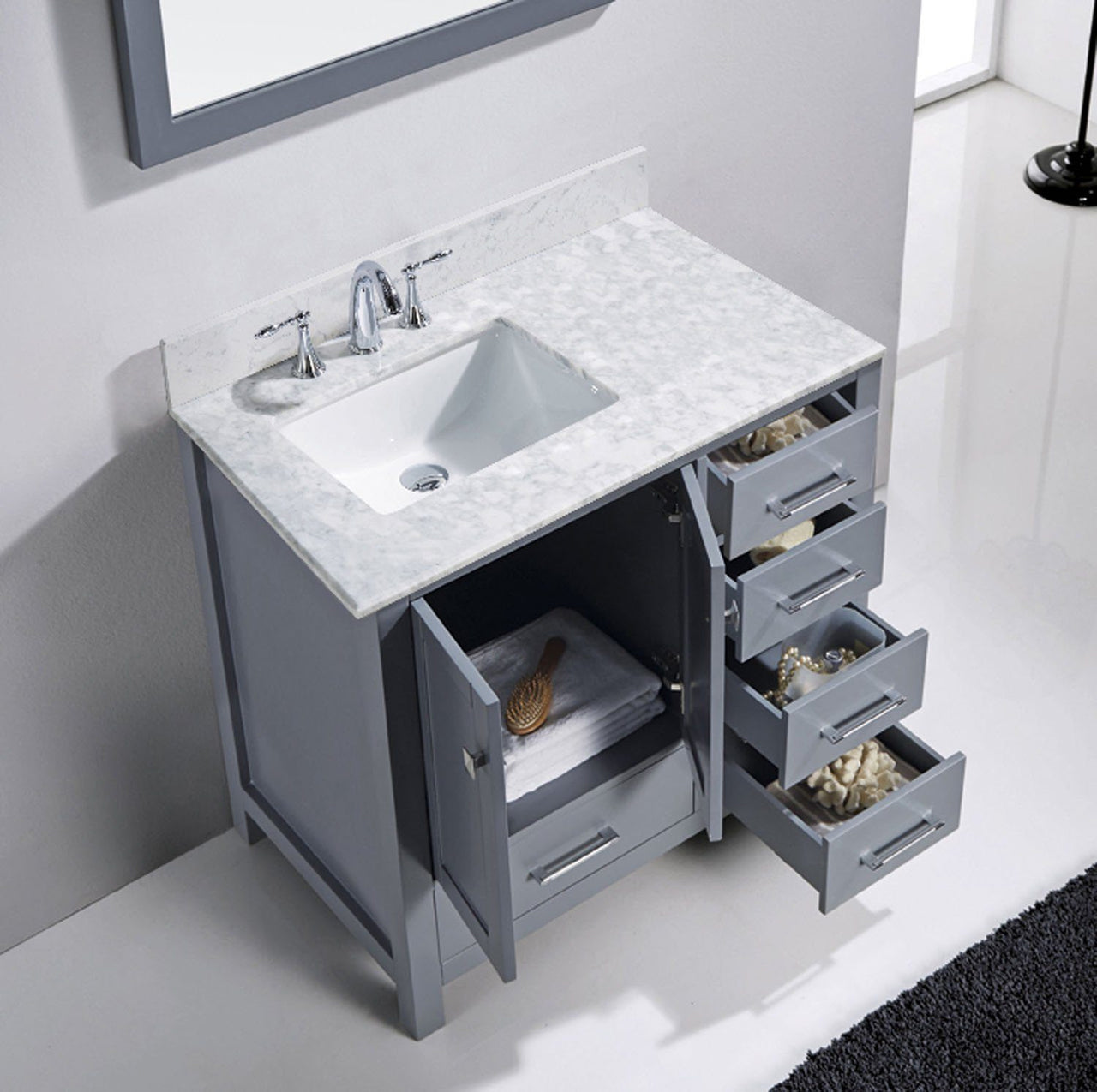 Virtu USA Caroline Avenue 36" Single Square Sink Grey Top with Mirror Vanity Virtu USA 