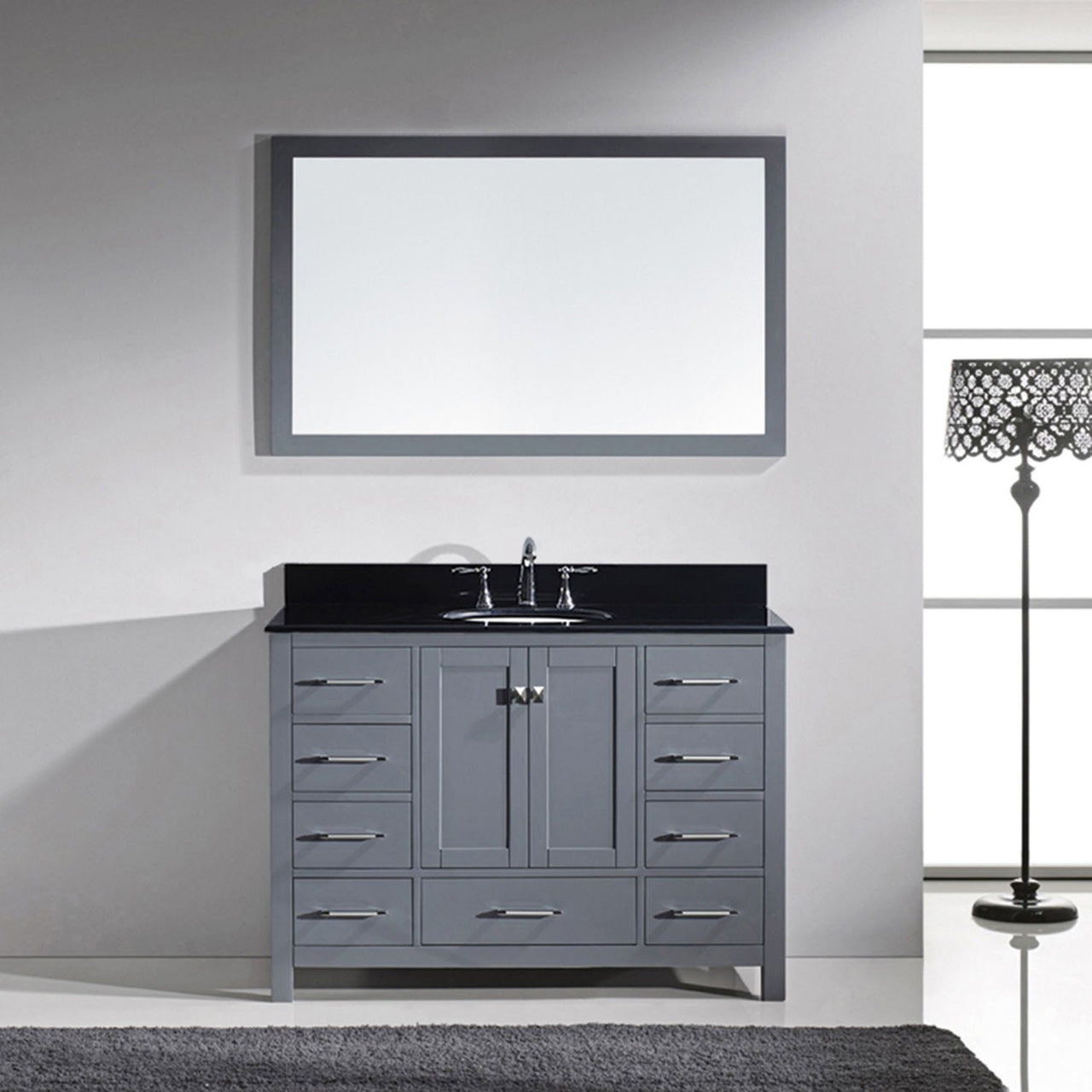 Virtu USA Caroline Avenue 48" Single Round Sink Grey Top with Mirror Vanity Virtu USA 