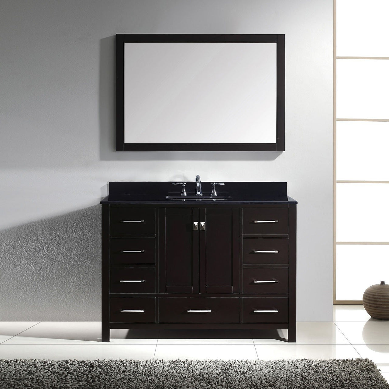 Virtu USA Caroline Avenue 48" Single Square Sink Espresso Top Vanity in Espresso with Mirror