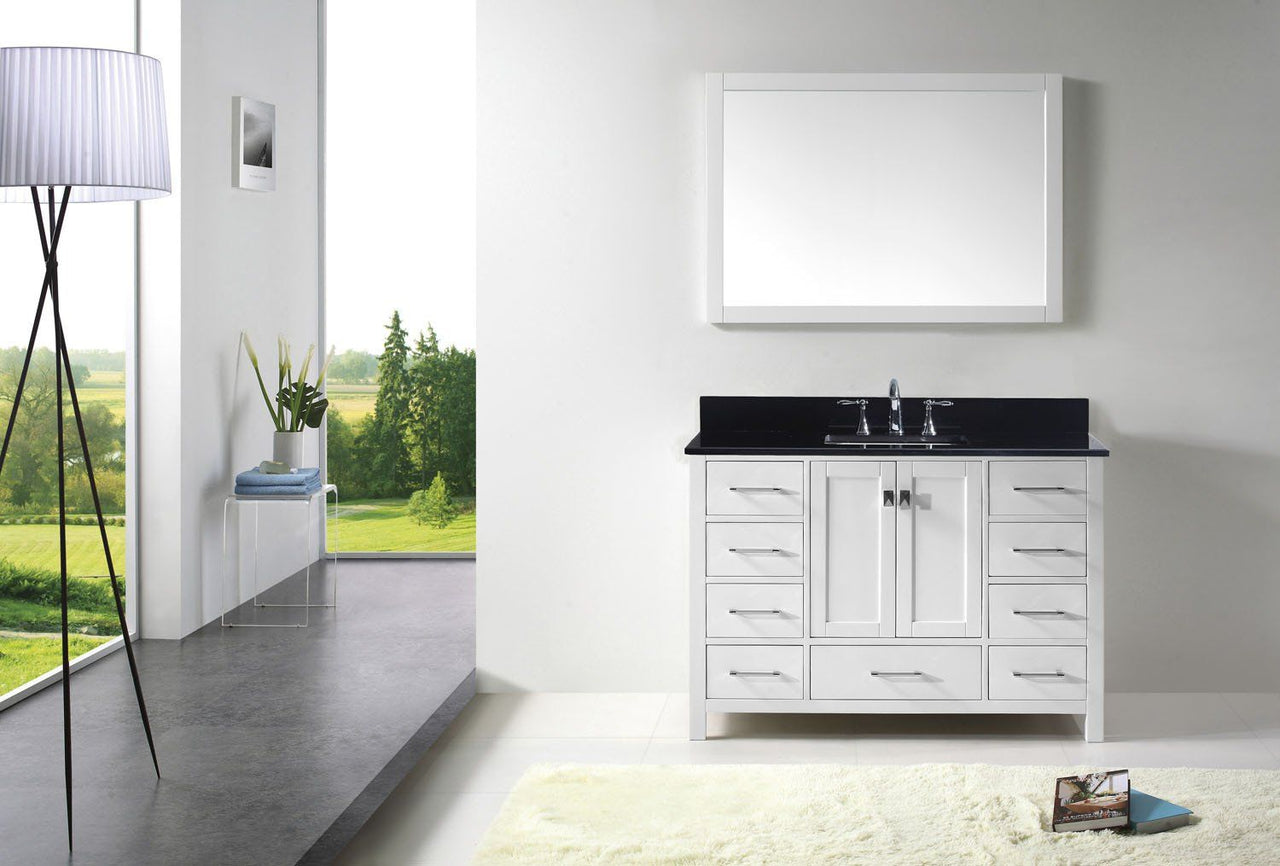 Virtu USA Caroline Avenue 48" Single Square Sink White Top Vanity in White with Mirror Vanity Virtu USA 