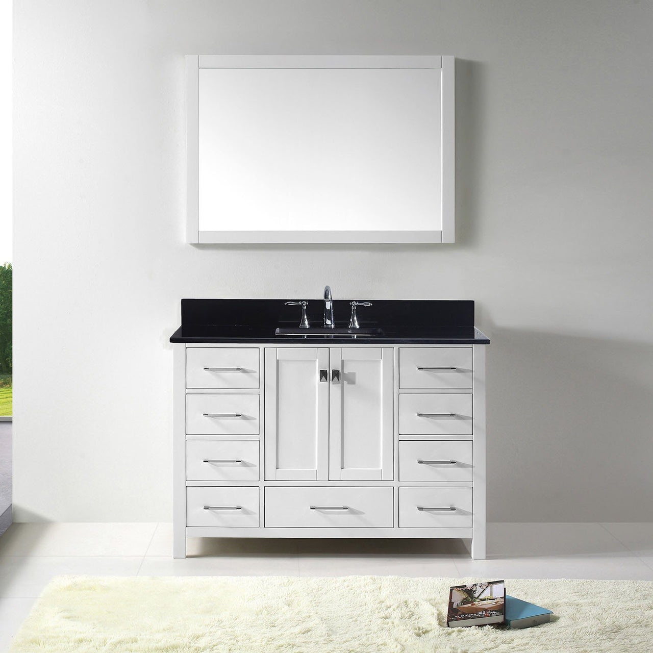 Virtu USA Caroline Avenue 48" Single Square Sink White Top Vanity in White with Mirror Vanity Virtu USA 