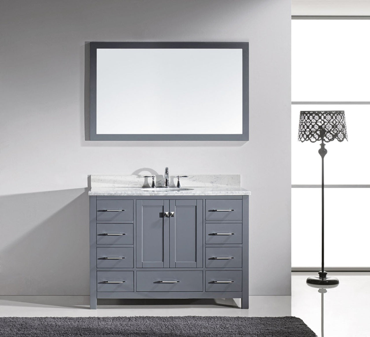 Virtu USA Caroline Avenue 48" Single Round Sink Grey Top Vanity in Grey with Mirror Vanity Virtu USA 