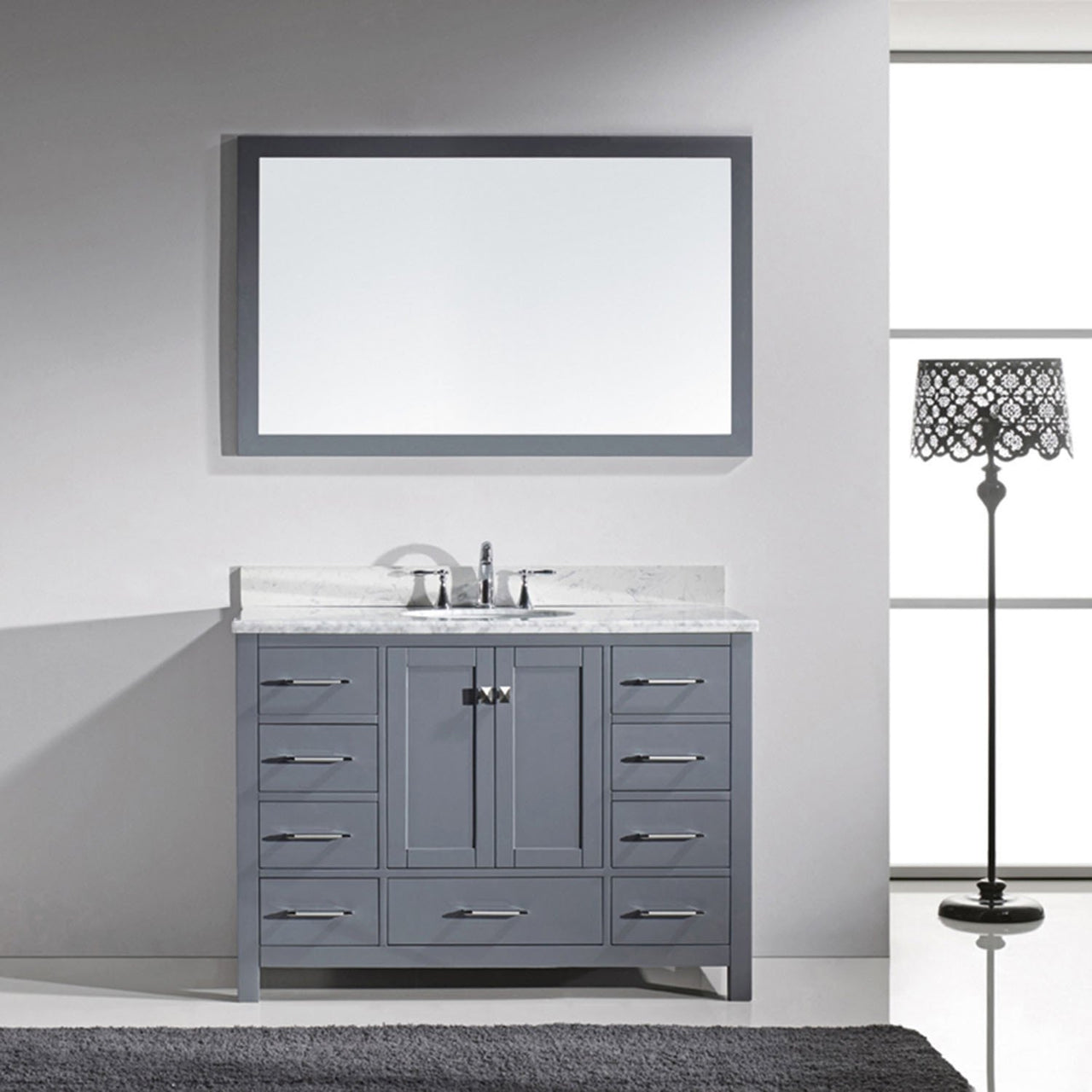 Virtu USA Caroline Avenue 48" Single Round Sink Grey Top Vanity in Grey with Mirror Vanity Virtu USA 