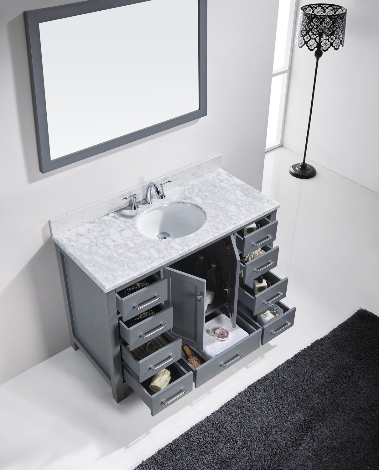 Virtu USA Caroline Avenue 48" Single Round Sink Grey Top Vanity in Grey with Mirror Vanity Virtu USA 