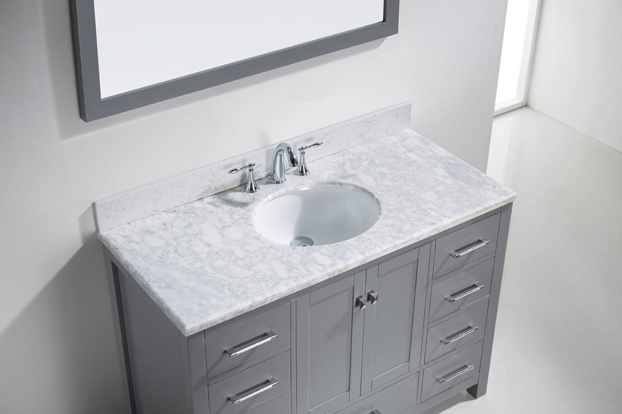 Virtu USA Caroline Avenue 48" Single Round Sink Grey Top Vanity in Grey with Mirror Vanity Virtu USA 