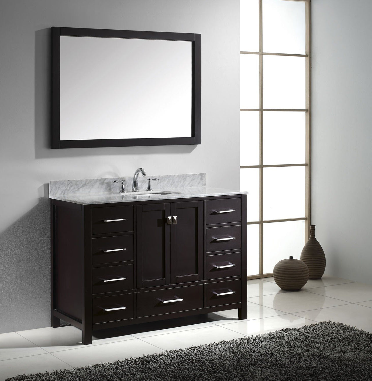 Virtu USA Caroline Avenue 48" Single Square Sink Espresso Top Vanity in Espresso with Mirror Vanity Virtu USA 