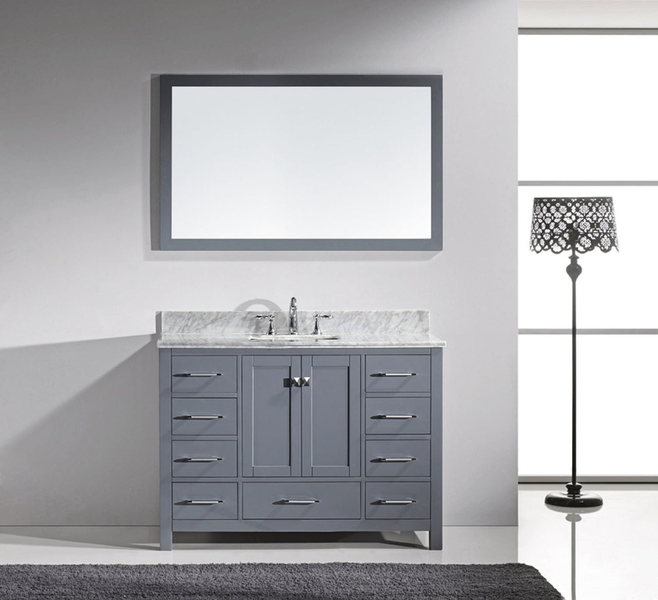 Virtu USA Caroline Avenue 48" Single Square Sink Grey Top Vanity with Mirror Vanity Virtu USA 