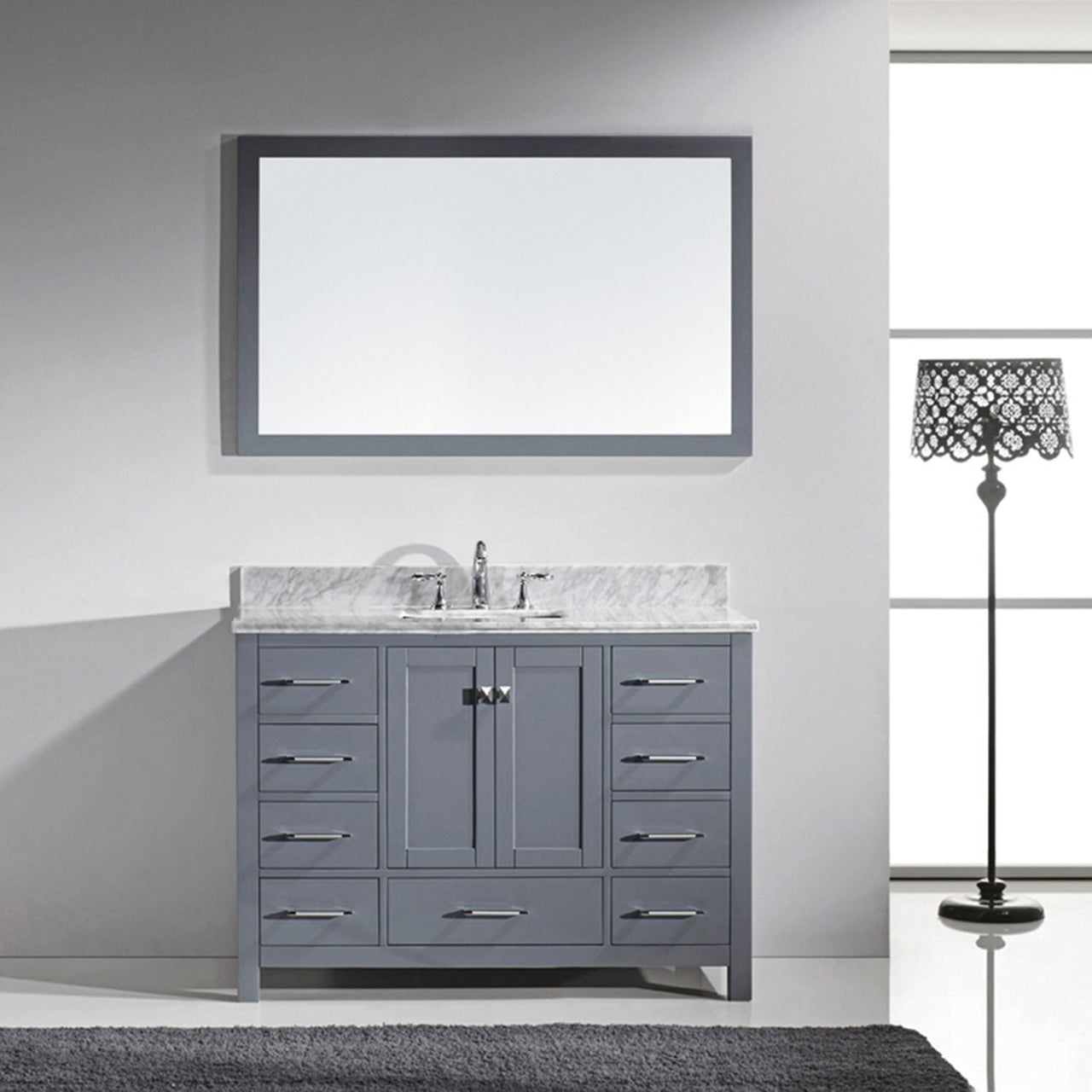 Virtu USA Caroline Avenue 48" Single Square Sink Grey Top Vanity with Mirror Vanity Virtu USA 