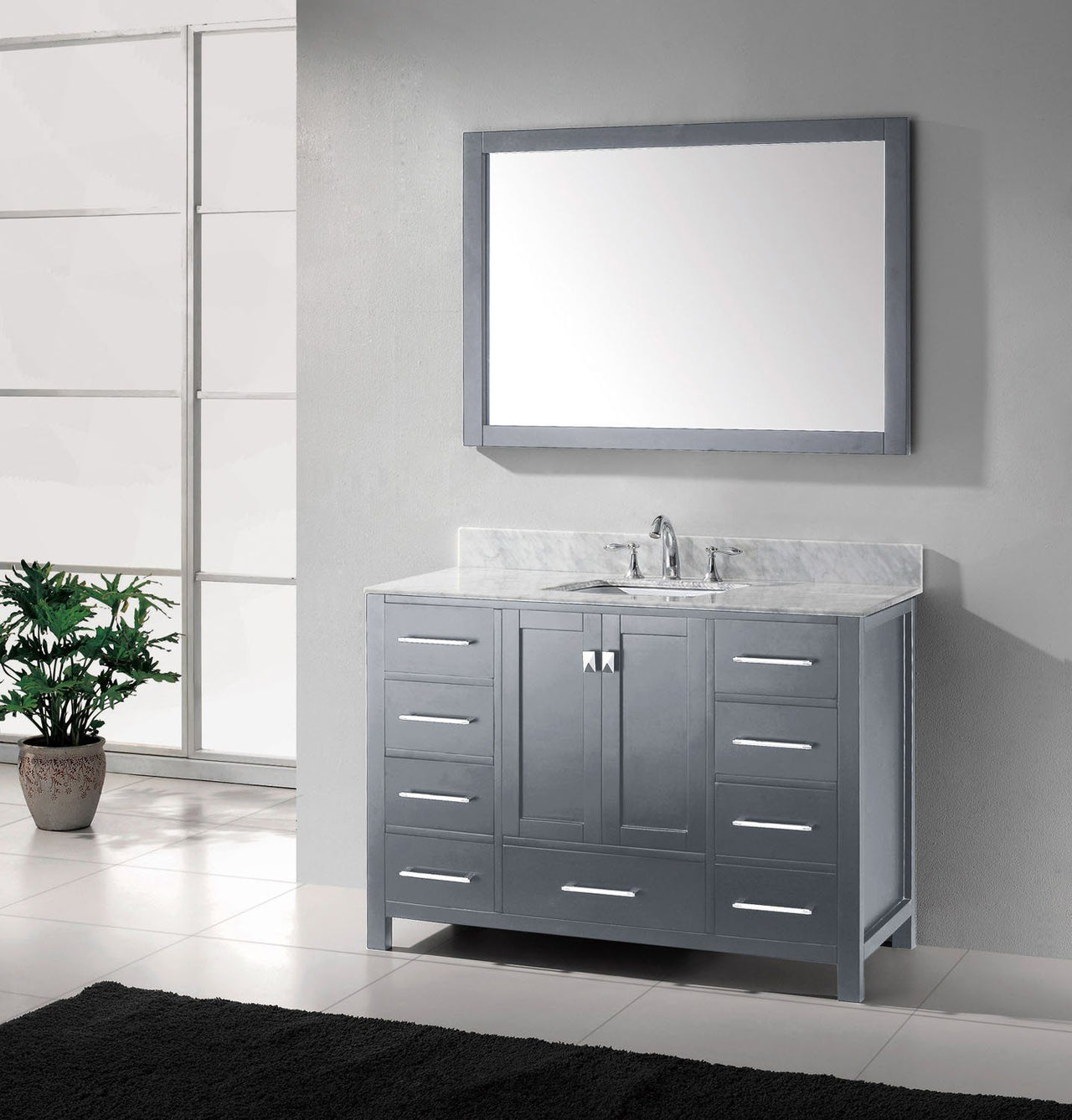 Virtu USA Caroline Avenue 48" Single Square Sink Grey Top Vanity with Mirror Vanity Virtu USA 
