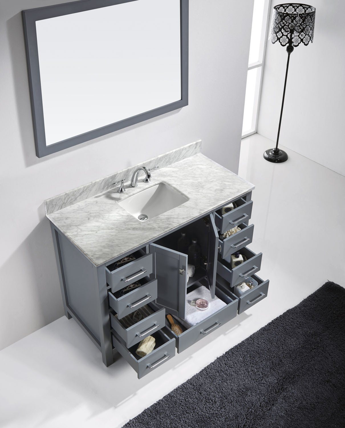 Virtu USA Caroline Avenue 48" Single Square Sink Grey Top Vanity with Mirror Vanity Virtu USA 