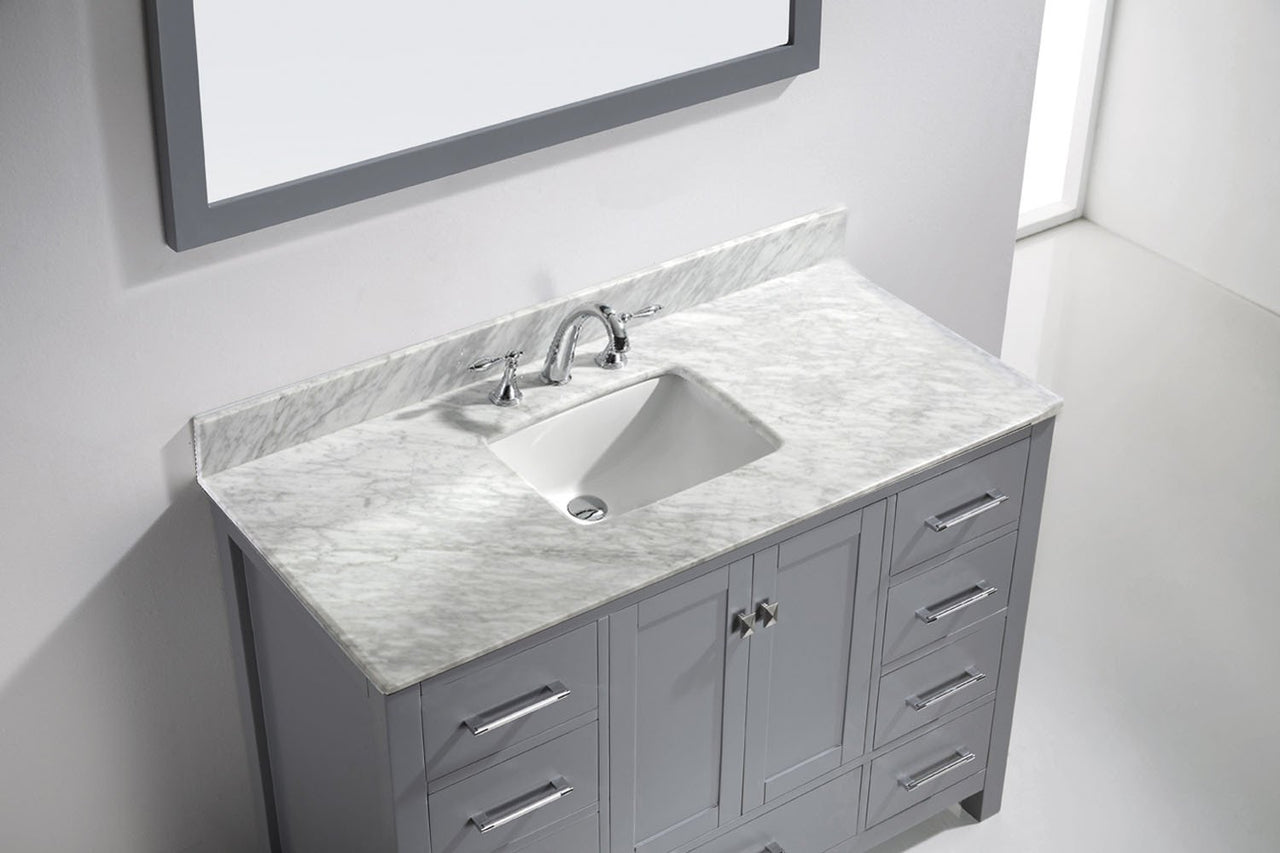 Virtu USA Caroline Avenue 48" Single Square Sink Grey Top Vanity with Mirror Vanity Virtu USA 