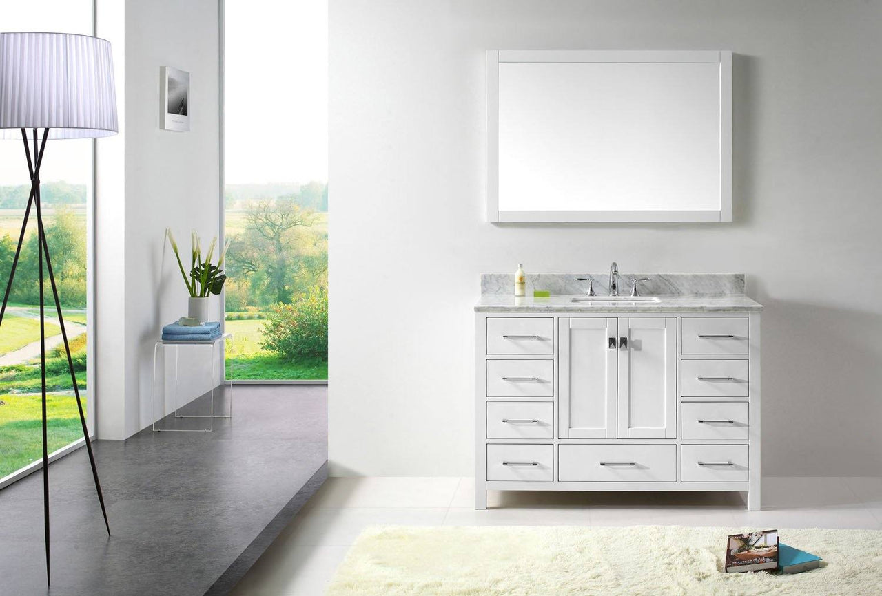 Virtu USA Caroline Avenue 48" Single Square Sink White Top with Mirror Vanity Virtu USA 