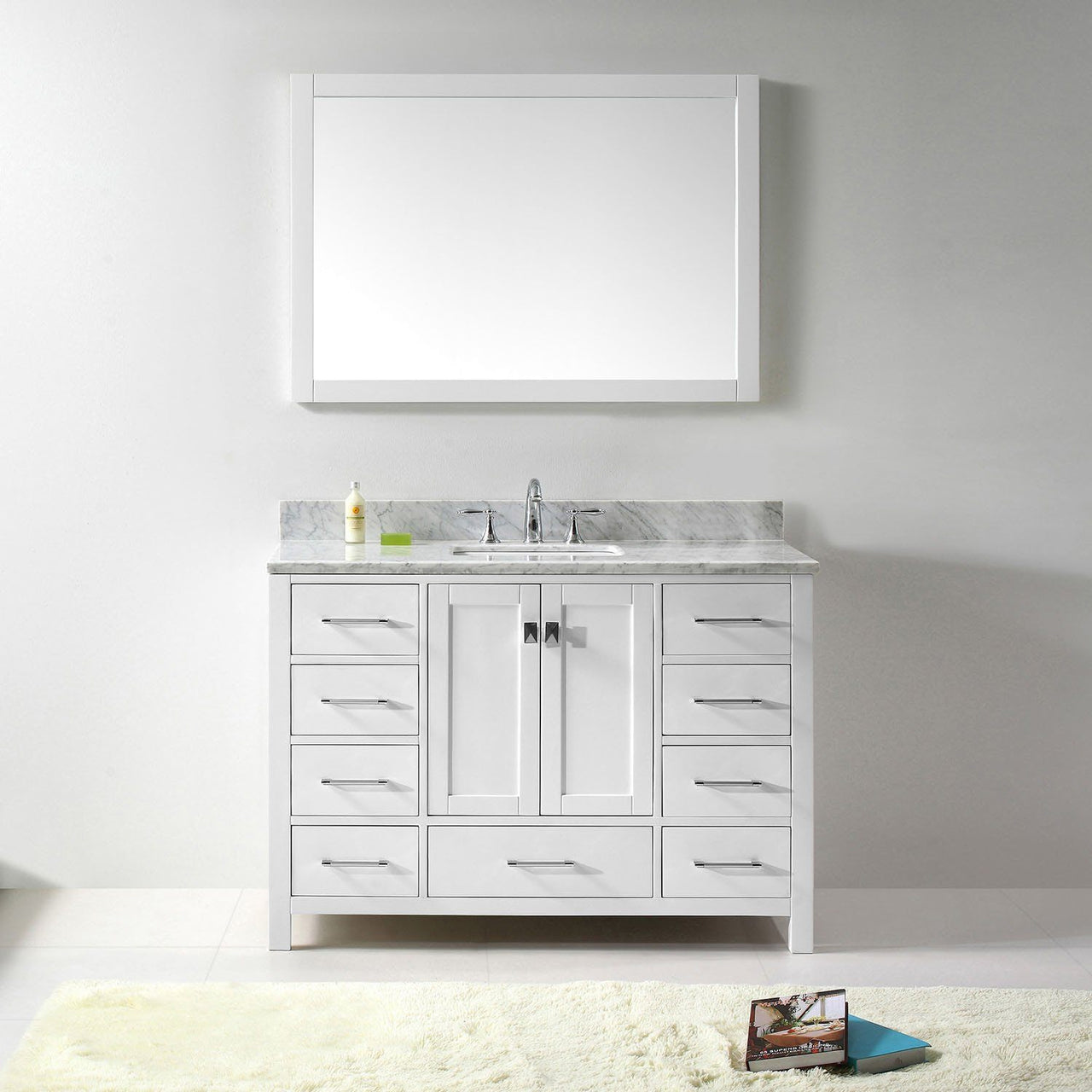 Virtu USA Caroline Avenue 48" Single Square Sink White Top with Mirror Vanity Virtu USA 
