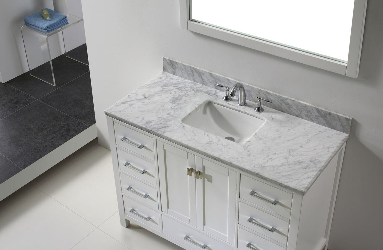 Virtu USA Caroline Avenue 48" Single Square Sink White Top with Mirror Vanity Virtu USA 