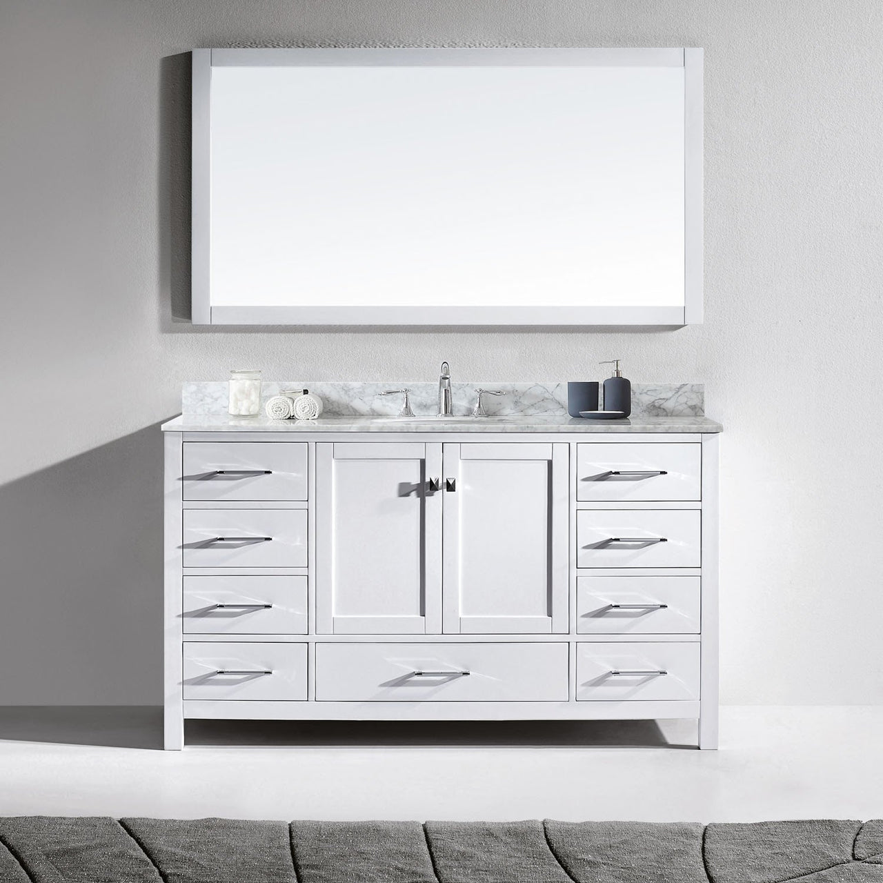 Virtu USA Caroline Avenue 60" Single Round Sink White Top Vanity in White with Mirror Vanity Virtu USA 