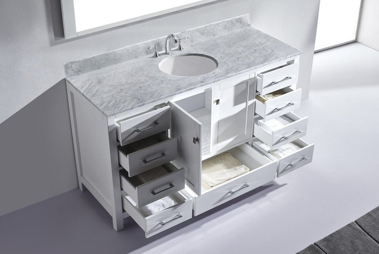 Virtu USA Caroline Avenue 60" Single Round Sink White Top Vanity in White with Mirror Vanity Virtu USA 