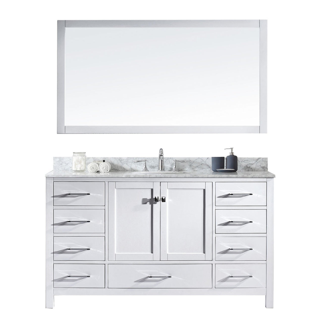 Virtu USA Caroline Avenue 60" Single Round Sink White Top Vanity in White with Mirror Vanity Virtu USA 
