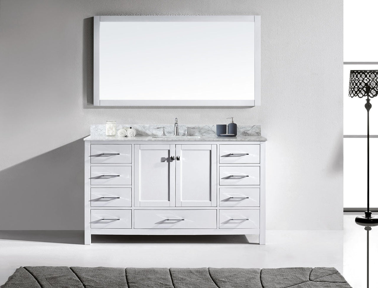 Virtu USA Caroline Avenue 60" Single Square Sink White Top Vanity in White with Mirror Vanity Virtu USA 