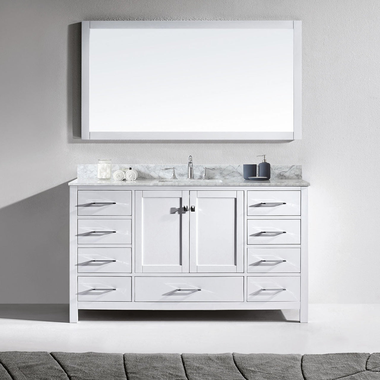 Virtu USA Caroline Avenue 60" Single Square Sink White Top Vanity in White with Mirror Vanity Virtu USA 