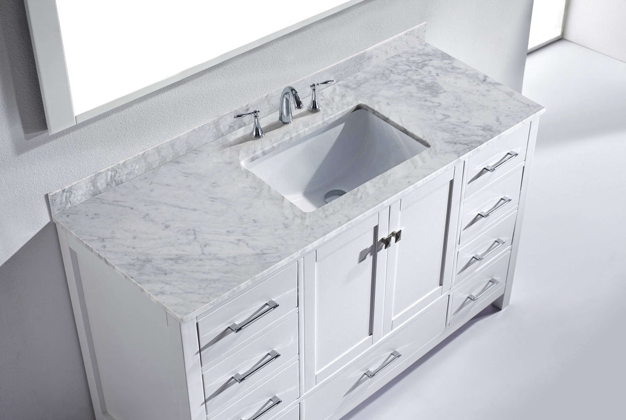 Virtu USA Caroline Avenue 60" Single Square Sink White Top Vanity in White with Mirror Vanity Virtu USA 