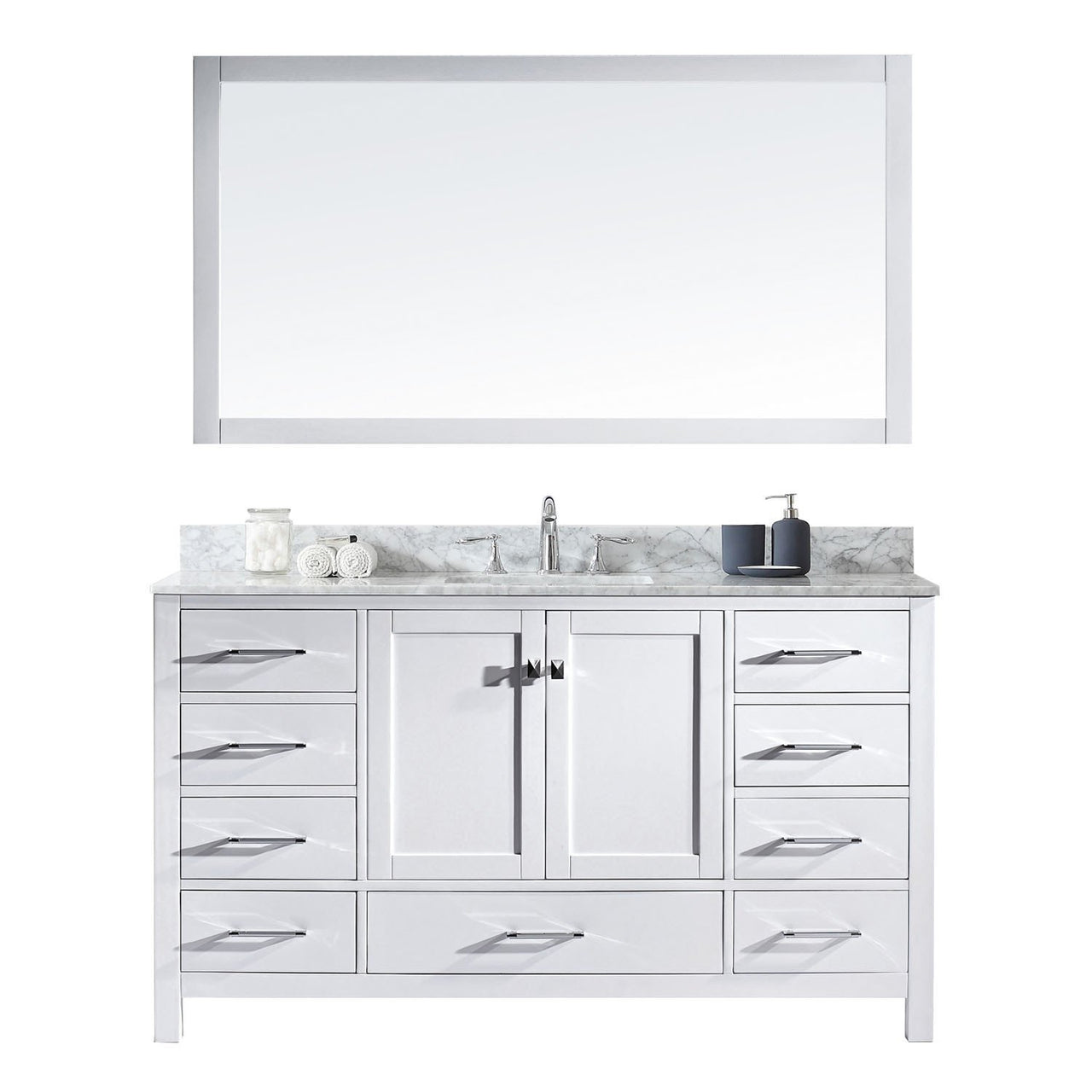 Virtu USA Caroline Avenue 60" Single Square Sink White Top Vanity in White with Mirror Vanity Virtu USA 